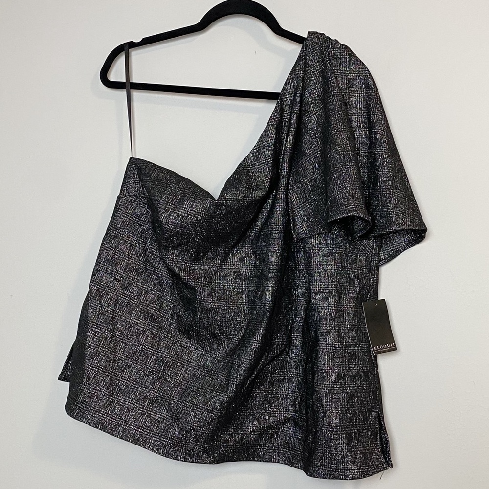 Eloquii Black Metallic One Shoulder Top